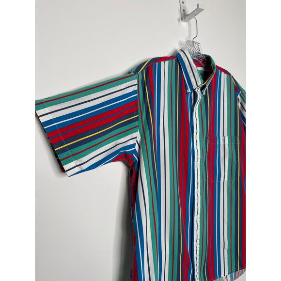 Vintage Sears Striped Cotton Short Sleeve Shirt 80s 90s Retro large - Picture 6 of 12
